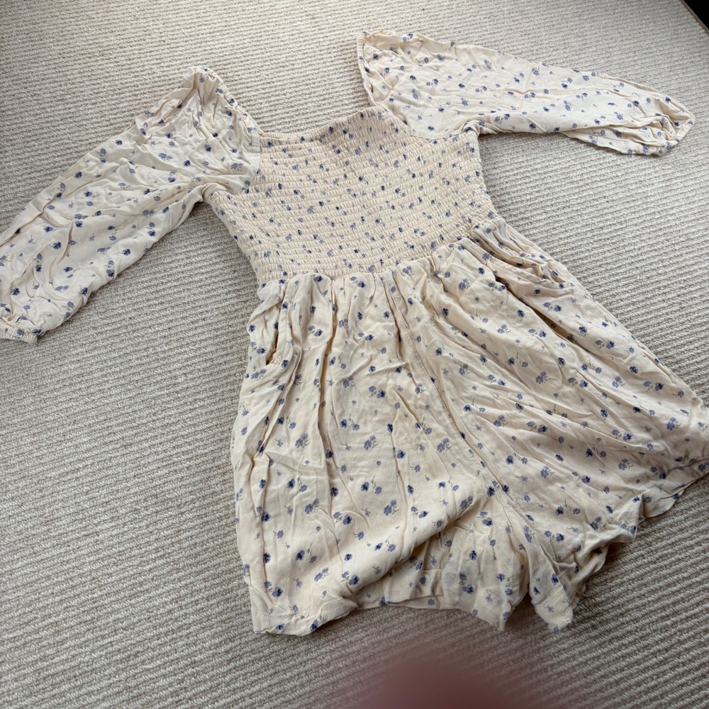 American Eagle Romper Womens XS Yellow Blue Floral Smocked Cottagecore Boho